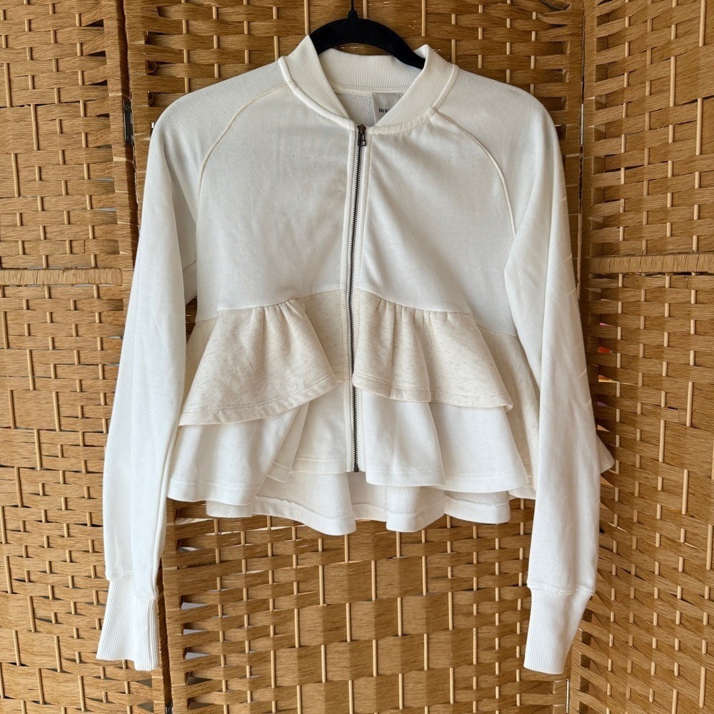 Maeve Tiered Ruffled Zip-Up Babydoll Knit Jacket Women's Size XXS